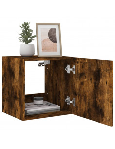 Mobile TV a Parete con Luci LED Rovere Fumo 40,5x35x40 cm 2