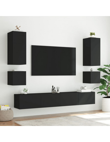 Mobile TV a Parete con Luci LED Nero 100x35x31 cm