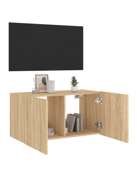 Mobile TV a Parete con Luci LED Rovere Sonoma 80x35x41 cm