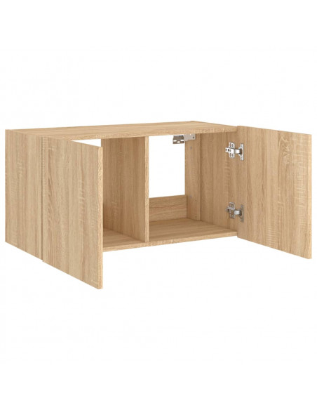 Mobile TV a Parete con Luci LED Rovere Sonoma 80x35x41 cm