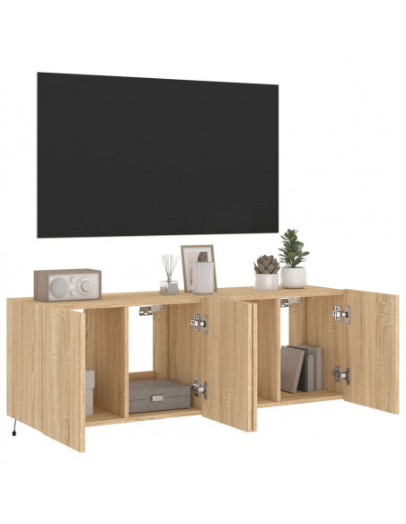 Mobili TV a Parete con Luci LED 2pz Rovere Sonoma 60x35x41 cm
