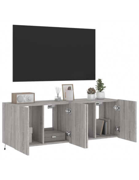 Mobili TV a Parete con Luci LED 2pz Grigio Sonoma 60x35x41 cm