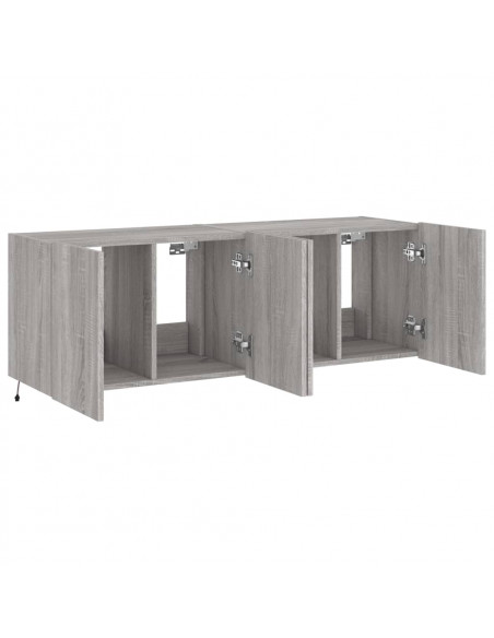 Mobili TV a Parete con Luci LED 2pz Grigio Sonoma 60x35x41 cm