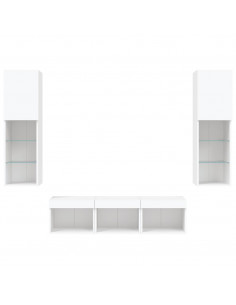 Mobili TV a Muro con LED 5pz Bianchi in Legno Multistrato 2