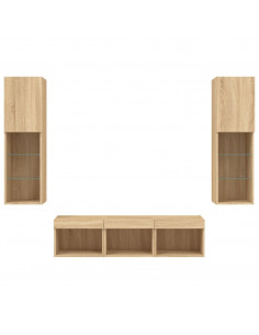 Mobili TV a Muro con LED 5pz Rovere Sonoma Legno Multistrato 2