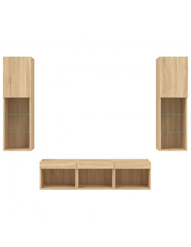 Mobili TV a Muro con LED 5pz Rovere Sonoma Legno Multistrato