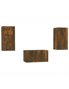 Set Mobili Porta TV 3 pz Rovere Fumo in Legno Multistrato 2