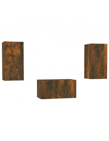 Set Mobili Porta TV 3 pz Rovere Fumo in Legno Multistrato