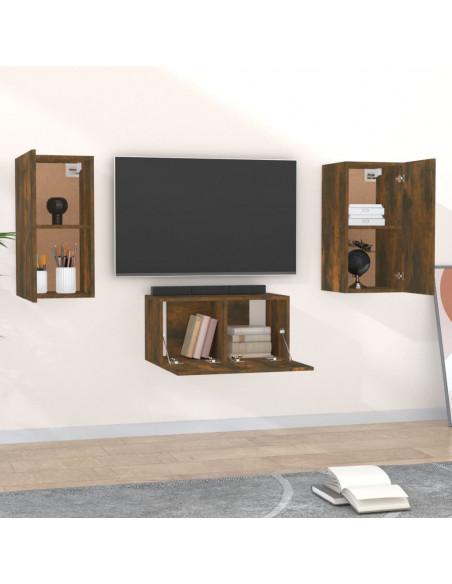 Set Mobili Porta TV 3 pz Rovere Fumo in Legno Multistrato