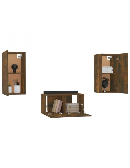 Set Mobili Porta TV 3 pz Rovere Fumo in Legno Multistrato