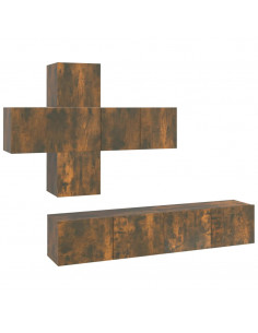 Set di Mobili Porta TV 7 pz Rovere Fumo in Legno Multistrato 2