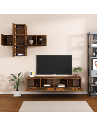 Set di Mobili Porta TV 7 pz Rovere Fumo in Legno Multistrato