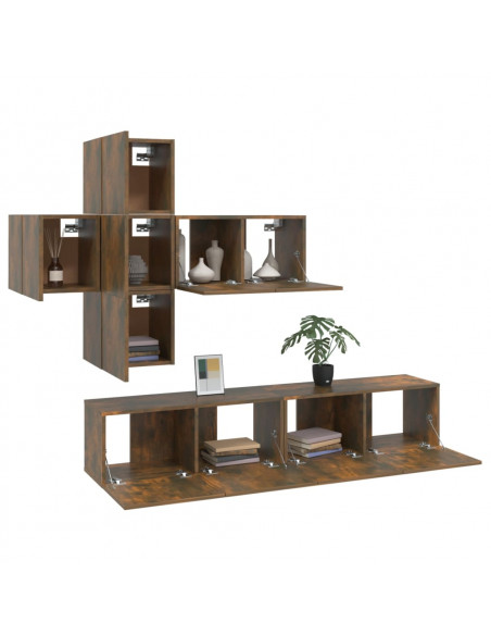 Set di Mobili Porta TV 7 pz Rovere Fumo in Legno Multistrato