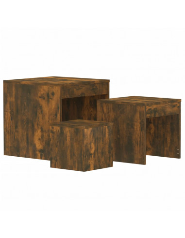 Tavolini Impilabili 3 pz Rovere Fumo in Legno Multistrato