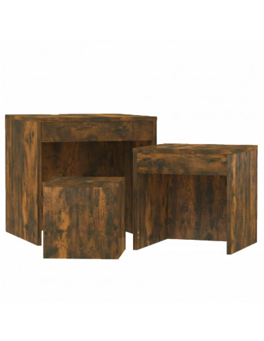 Tavolini Impilabili 3 pz Rovere Fumo in Legno Multistrato
