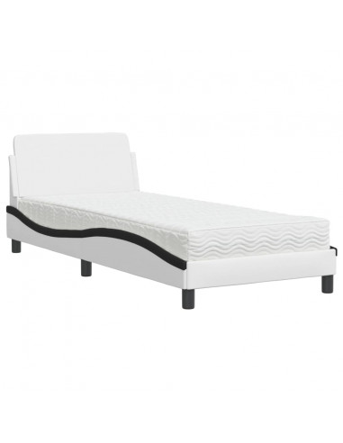 Letto con Materasso Nero e Bianco 90x200 cm in Similpelle