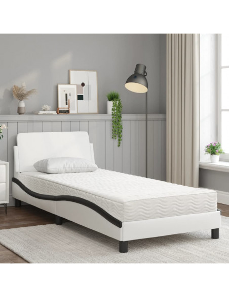 Letto con Materasso Nero e Bianco 90x200 cm in Similpelle