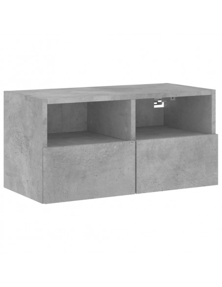 Mobili TV a Muro con LED 5pz Grigio Cemento Legno Multistrato