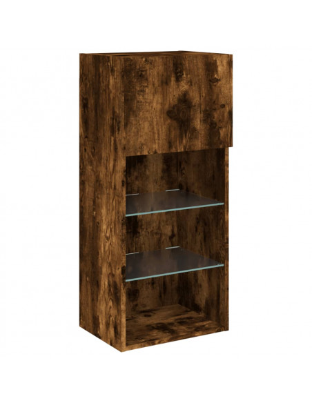 Mobili Porta TV con Luci LED 2 pz Rovere Fumo 40,5x30x90 cm