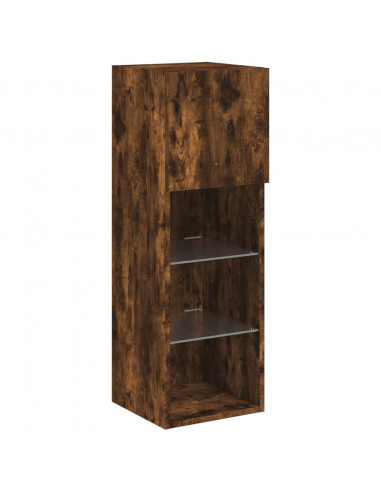 Mobili Porta TV con Luci LED 2 pz Rovere Fumo 30,5x30x90 cm