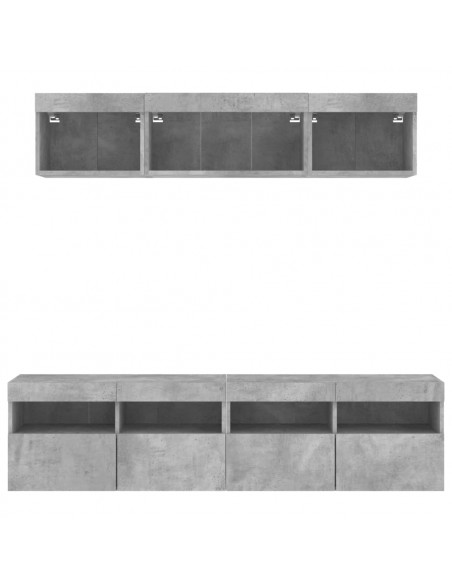 Mobili TV a Muro con LED 5pz Grigio Cemento Legno Multistrato