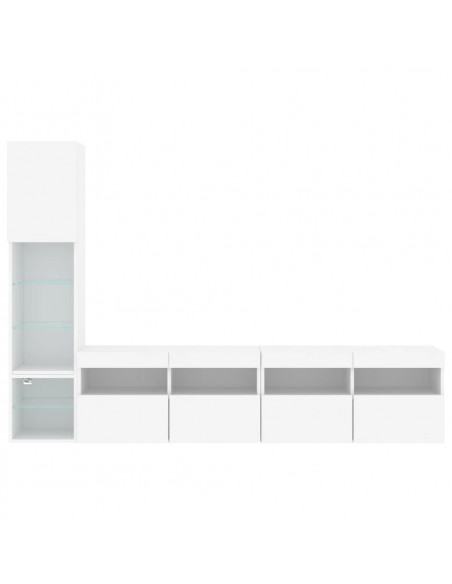 Mobili TV a Muro con LED 4pz Bianchi in Legno Multistrato