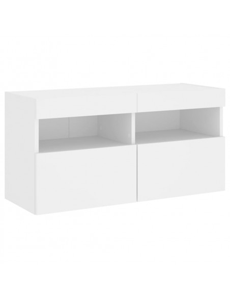 Mobili TV a Muro con LED 4pz Bianchi in Legno Multistrato