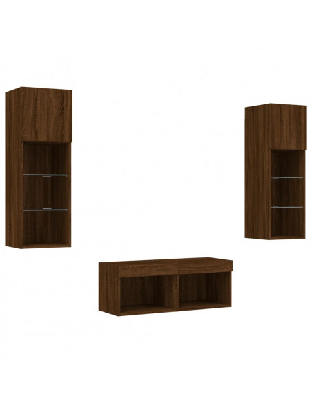 Mobili TV a Muro 4pz con Luci LED Rovere Marrone