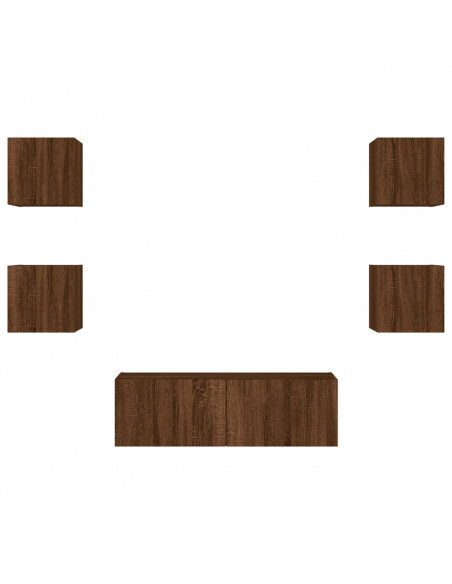 Mobili TV a Muro 5pz con Luci LED Rovere Marrone