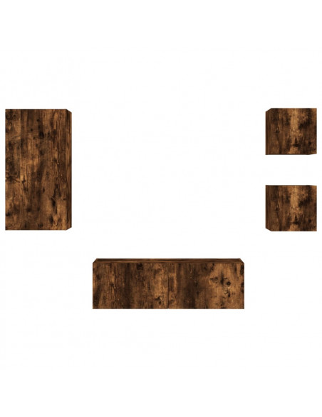 Mobili TV a Muro 4pz con Luci LED Rovere Fumo