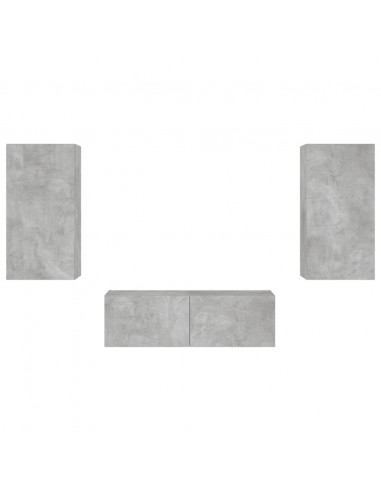 Mobili TV a Muro 3pz con Luci LED Grigio Cemento