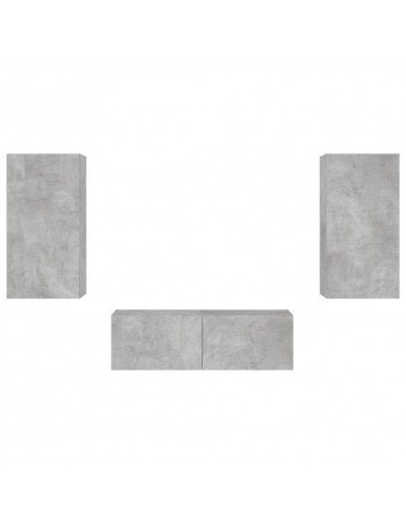 Mobili TV a Muro 3pz con Luci LED Grigio Cemento