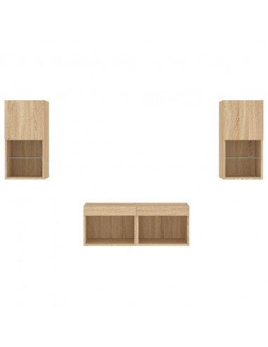 Mobili TV a Muro 4pz con Luci LED Rovere Sonoma