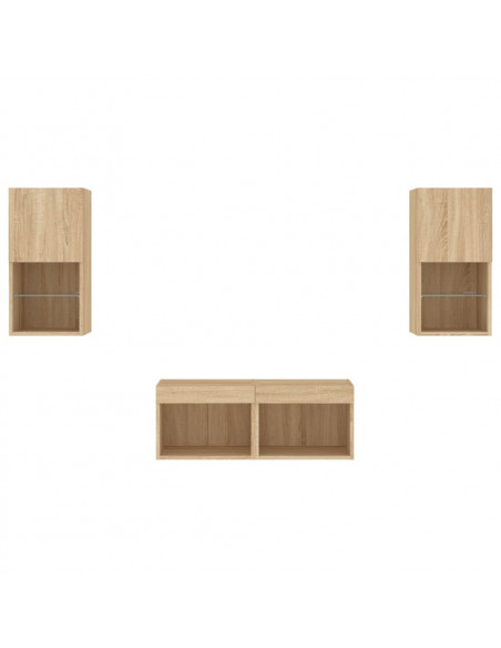 Mobili TV a Muro 4pz con Luci LED Rovere Sonoma