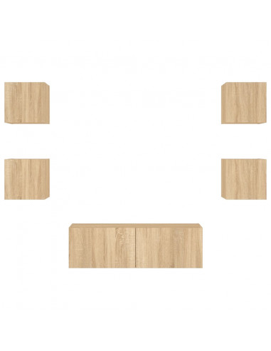 Mobili TV a Muro 5pz con Luci LED Rovere Sonoma