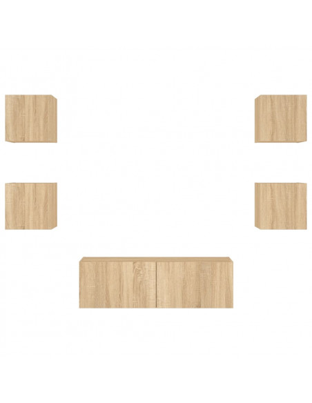 Mobili TV a Muro 5pz con Luci LED Rovere Sonoma