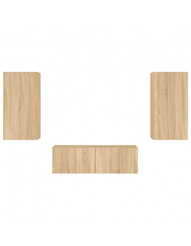 Mobili TV a Muro 3pz con Luci LED Rovere Sonoma