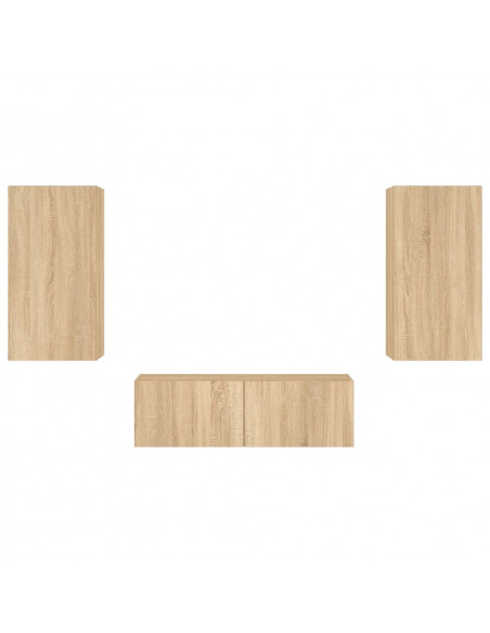 Mobili TV a Muro 3pz con Luci LED Rovere Sonoma
