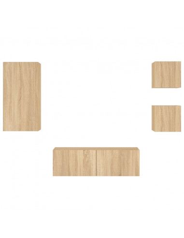 Mobili TV a Muro 4pz con Luci LED Rovere Sonoma