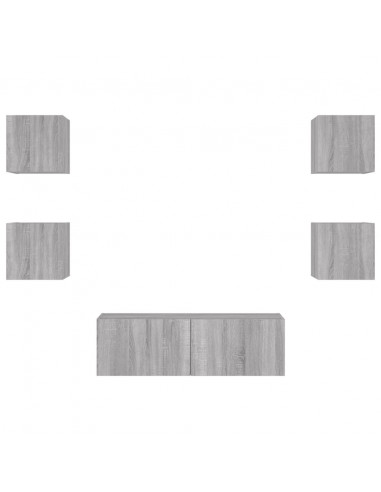 Mobili TV a Muro 5pz con Luci LED Grigio Sonoma
