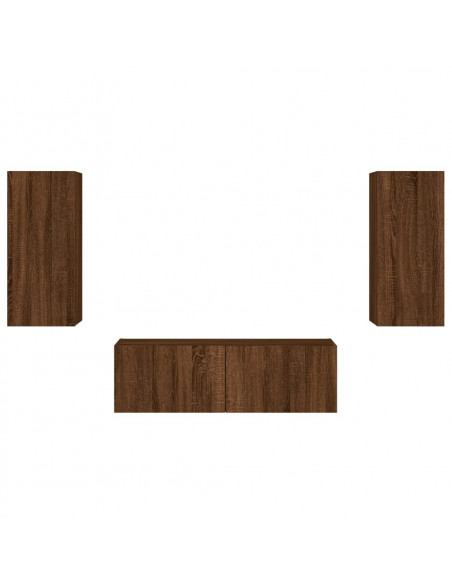 Mobili TV a Muro 3pz con Luci LED Rovere Marrone