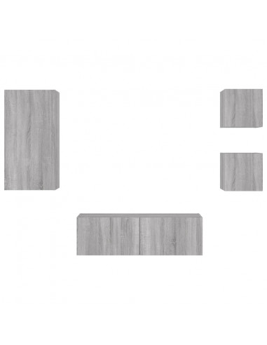 Mobili TV a Muro 4pz con Luci LED Grigio Sonoma