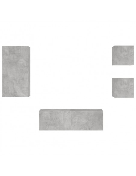 Mobili TV a Muro 4pz con Luci LED Grigio Cemento