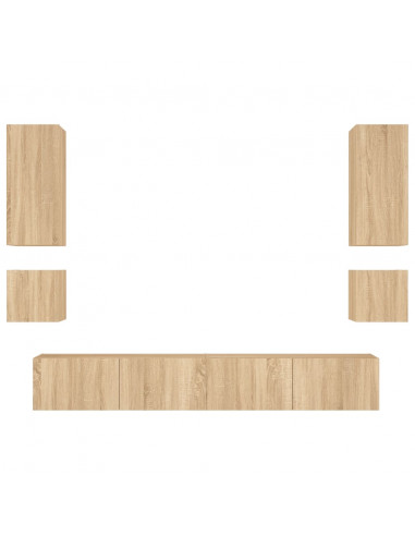 Mobili TV a Muro 6pz con Luci LED Rovere Sonoma