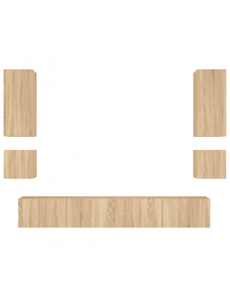 Mobili TV a Muro 6pz con Luci LED Rovere Sonoma