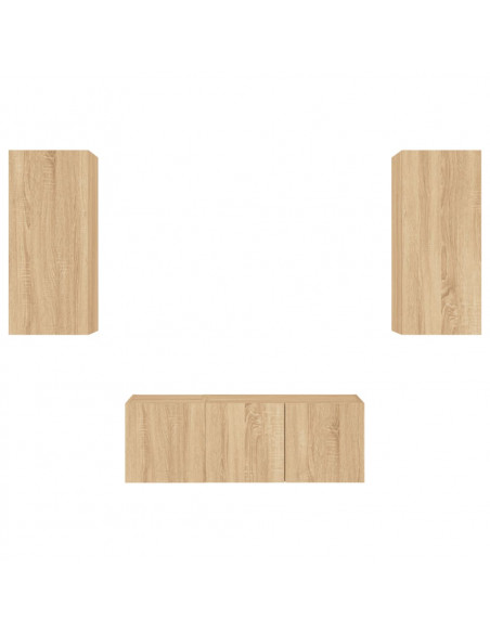 Mobili TV a Muro con LED 4pz Rovere Sonoma Legno Multistrato