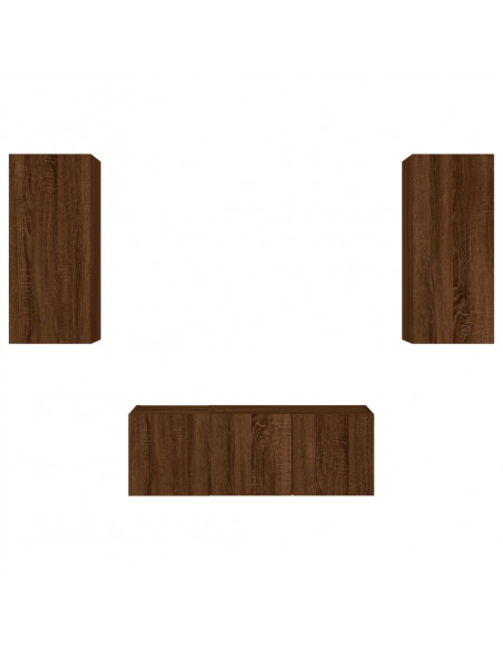 Mobili TV a Muro con LED 4pz Rovere Marrone Legno Multistrato