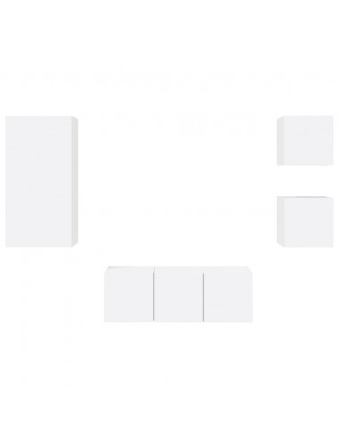 Mobili TV a Muro con LED 5pz Bianchi in Legno Multistrato