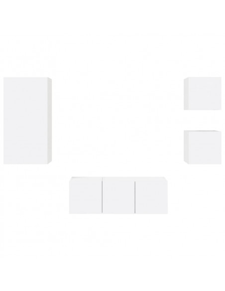 Mobili TV a Muro con LED 5pz Bianchi in Legno Multistrato
