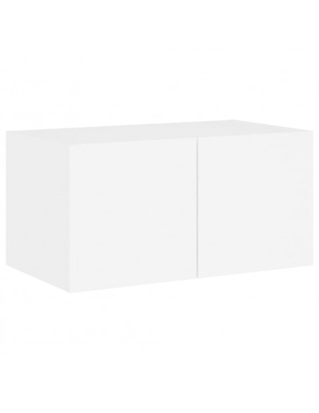 Mobili TV a Muro con LED 5pz Bianchi in Legno Multistrato